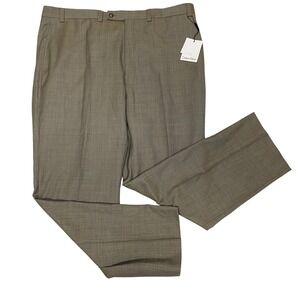 NWT Calvin Klein Suit Separate Dress Pants 42x32 Tan 100% Wool Flat Front